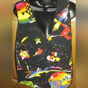 Planet Hollywood Vintage Server Vest Adults Size S or M Space Rocket Ships Print